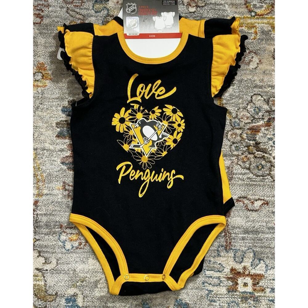 Girls Infant Black/Gold NHL Pittsburgh Penguins Two-Pack Training Bodysuit Set